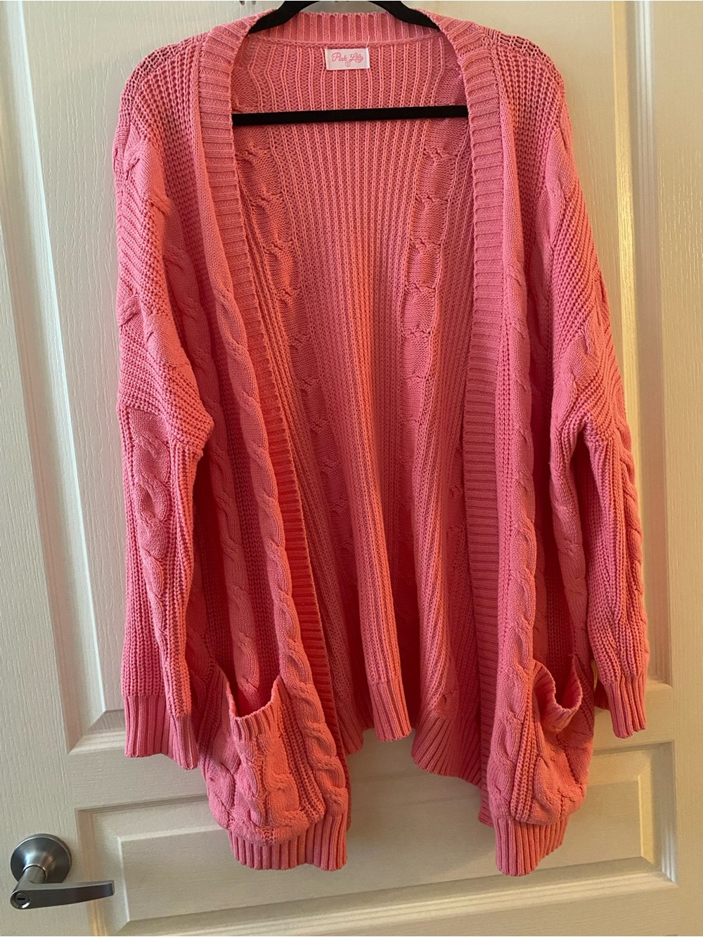 PINK LILY Open Front Knit Cardigan in Pink - S